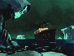 Titanic passes through a deadly ice field (From the CD-ROM Titanic, An Interactive Journey)