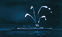 Titanic fires her distress rockets (From the CD-ROM Titanic, An Interactive Journey)